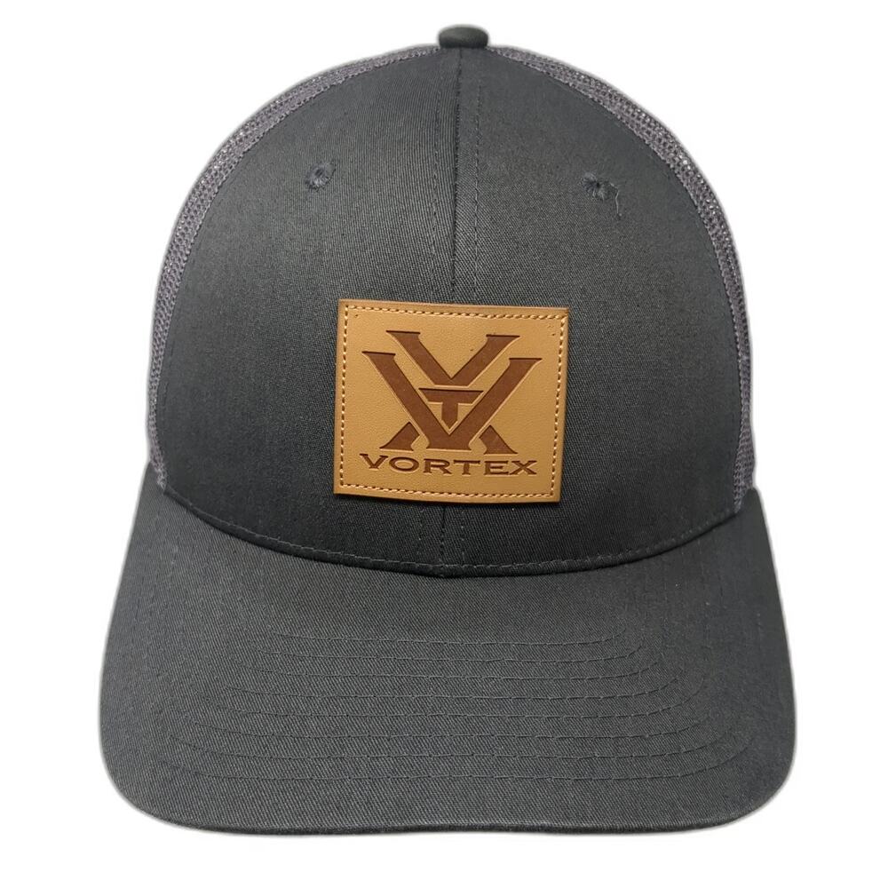 Vortex Trucker Hat Gray One Size Snapback Mesh Leather Patch Outdoor Logo